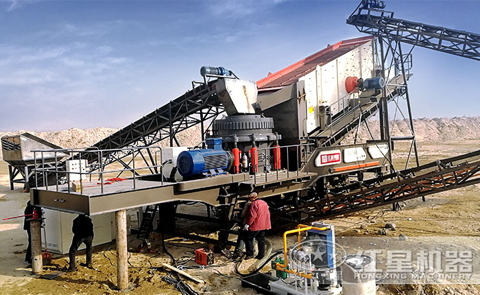 半掛式移動碎石機+圓錐式破碎機安裝圖